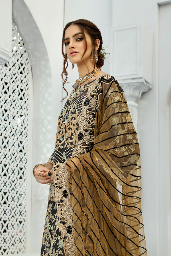 Shop Latest Pakistani Black Long Dress 2020 Collection – Nameera by Farooq