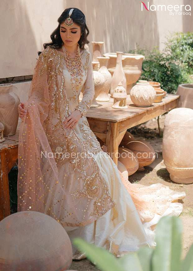 Latest Pakistani Traditional Bridal Gharara Dress Online 2021 Nameera By Farooq 8448