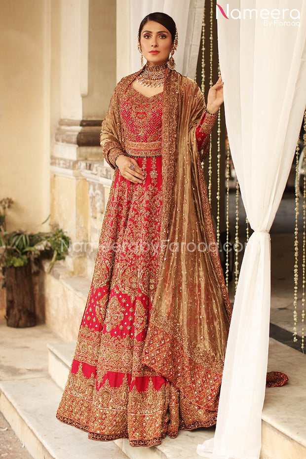 Traditional Pakistani Red Bridal Lehenga Cholis Dress Online Nameera By Farooq 