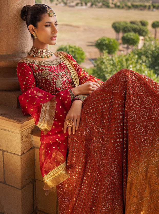 Heavy Bridal Red And Gold Lehnga Cholis Dress For Wedding Wear Nameera By Farooq 