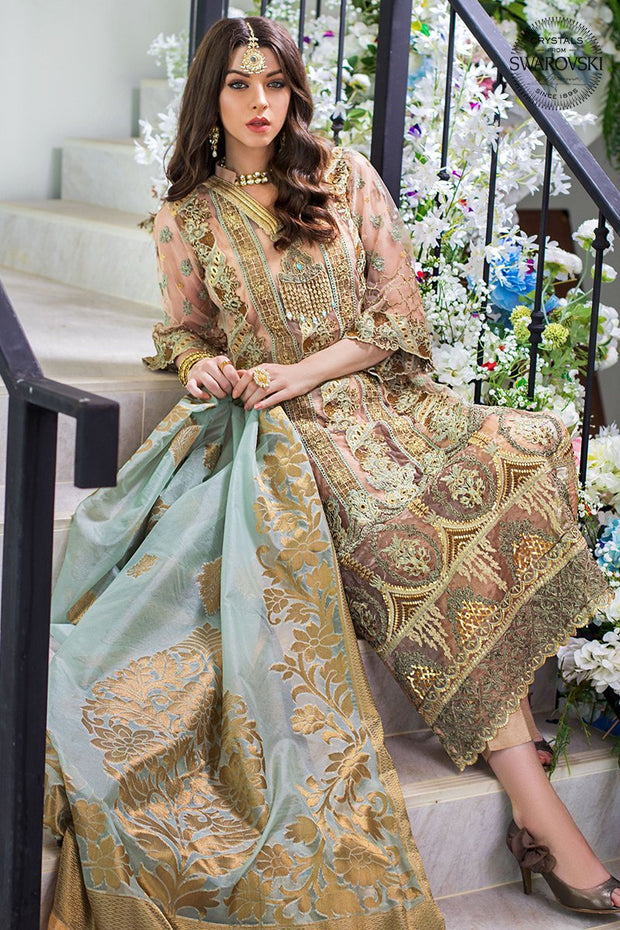 Buy Chiffon Festive Party Outfit in Beige Color Online – Nameera by Farooq