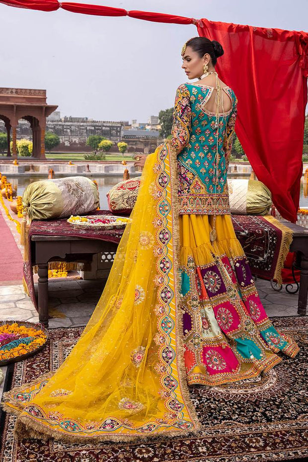 Latest Mehndi Wear Yellow Short Frock Mehndi Green Gharara Stylish Dresses For Girls Bridal 9573