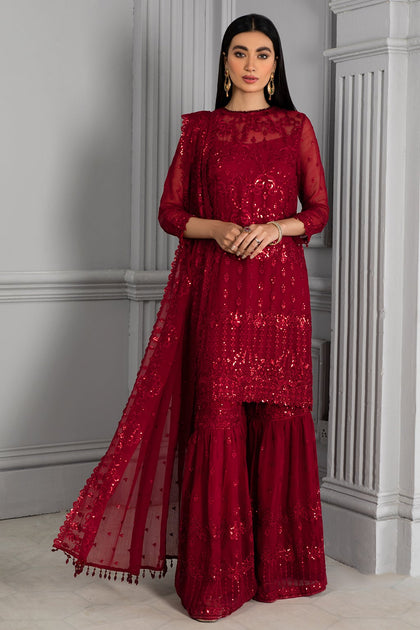 Embellished Red Pakistani Dress with Gharara Online 2022 – Nameera by ...
