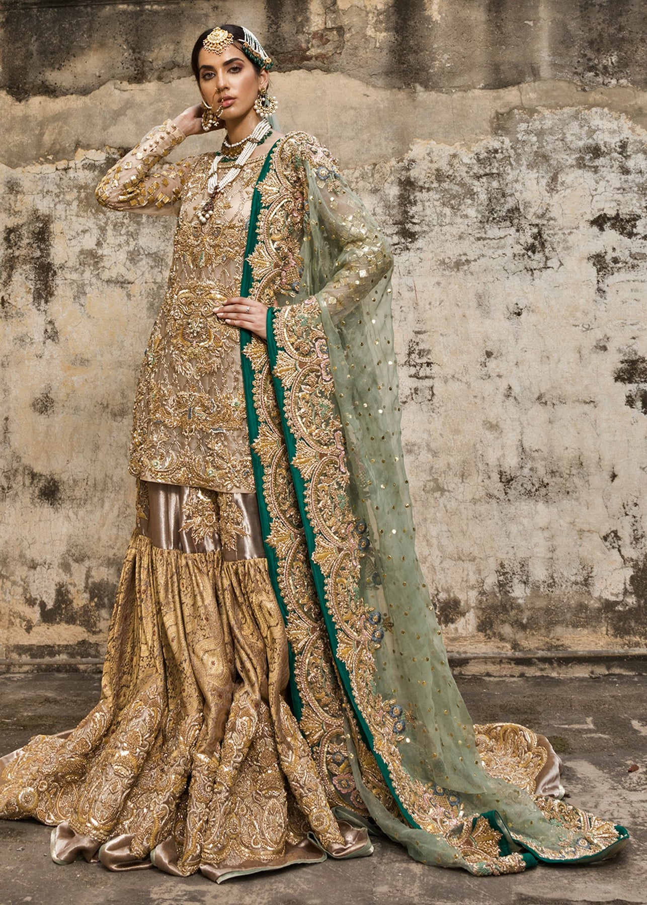 Embroidered Gharara Dress For Wedding Wear In All Over Usa Nameera By Farooq 