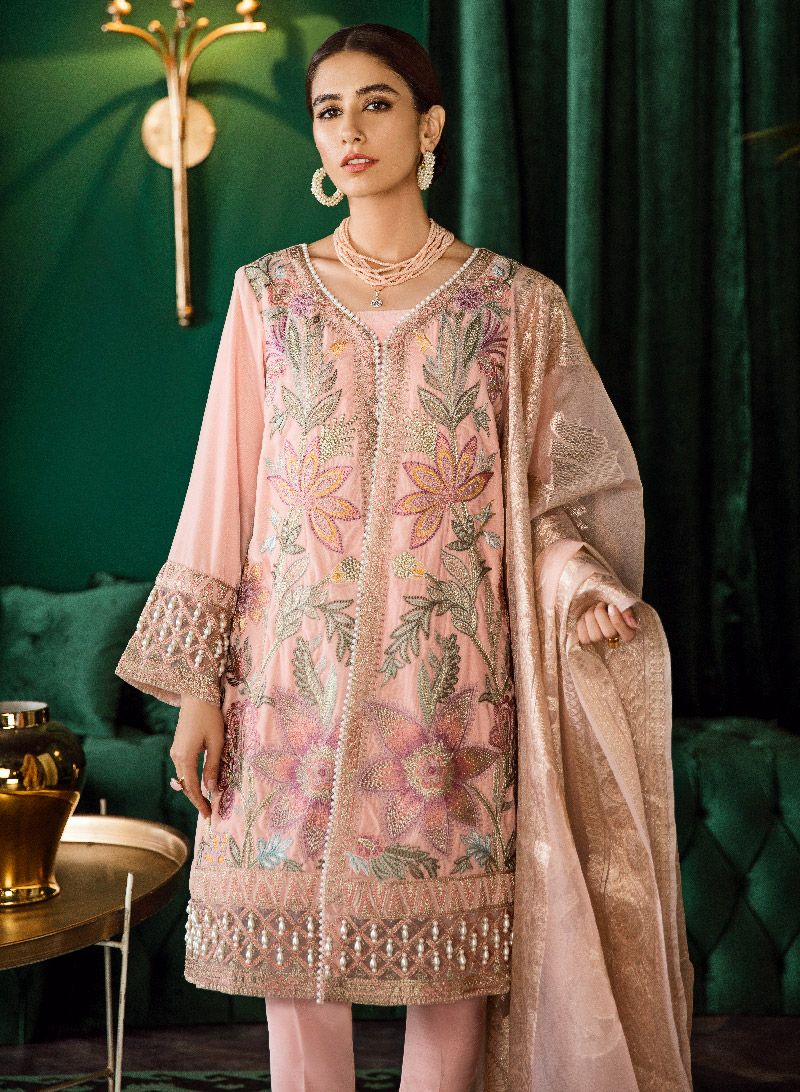 Embroidered velvet party outfit with beautiful work – Nameera by Farooq
