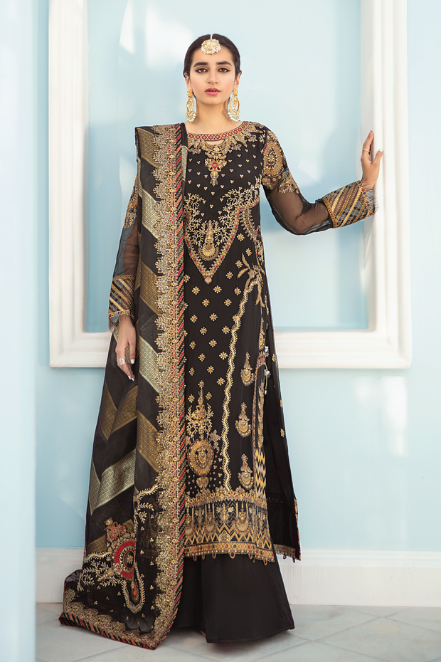 Fancy Black Salwar Kameez in Premium Chiffon Online 2022 – Nameera by Farooq