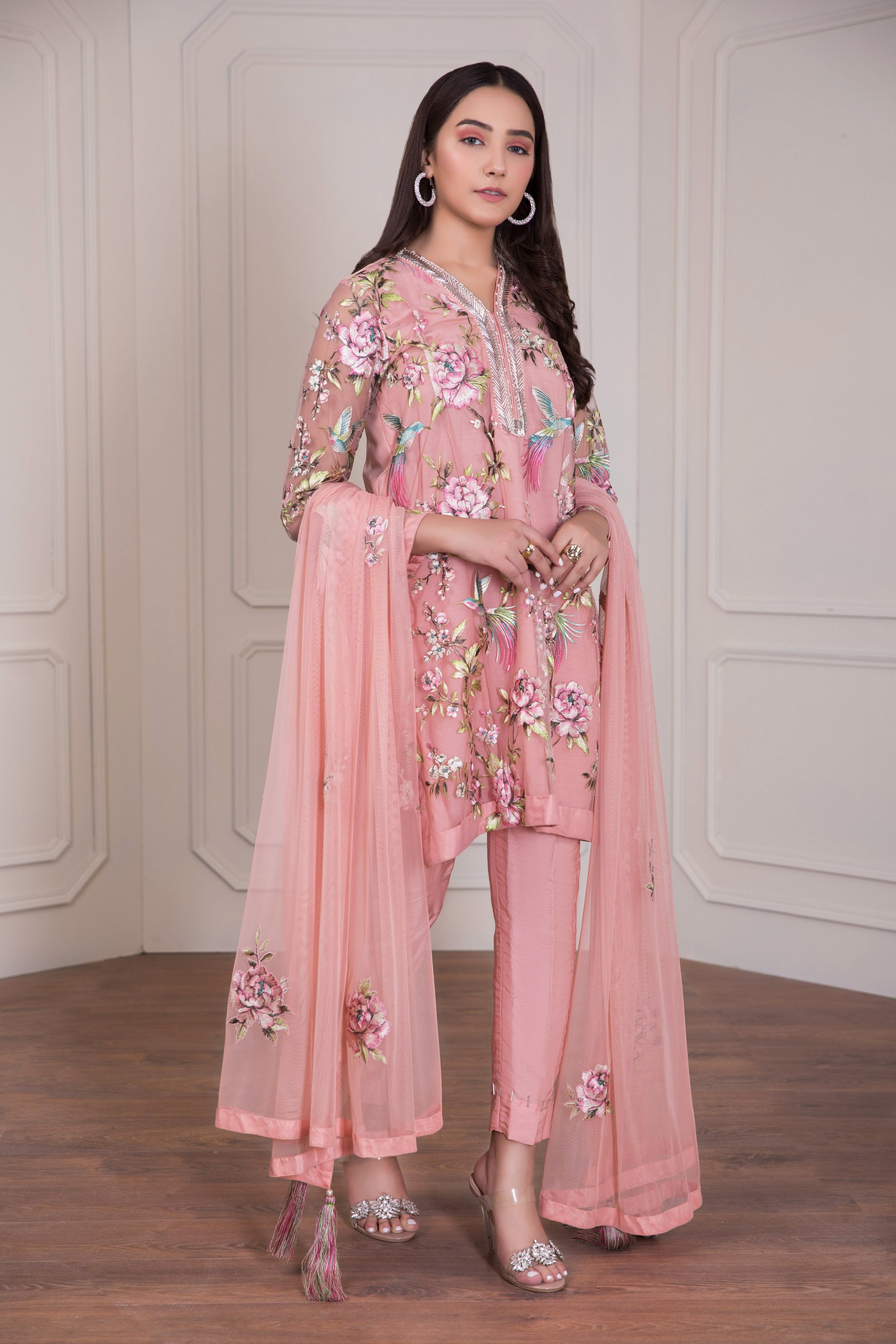 Fancy Pakistani  dresses  full embroidered with panels 