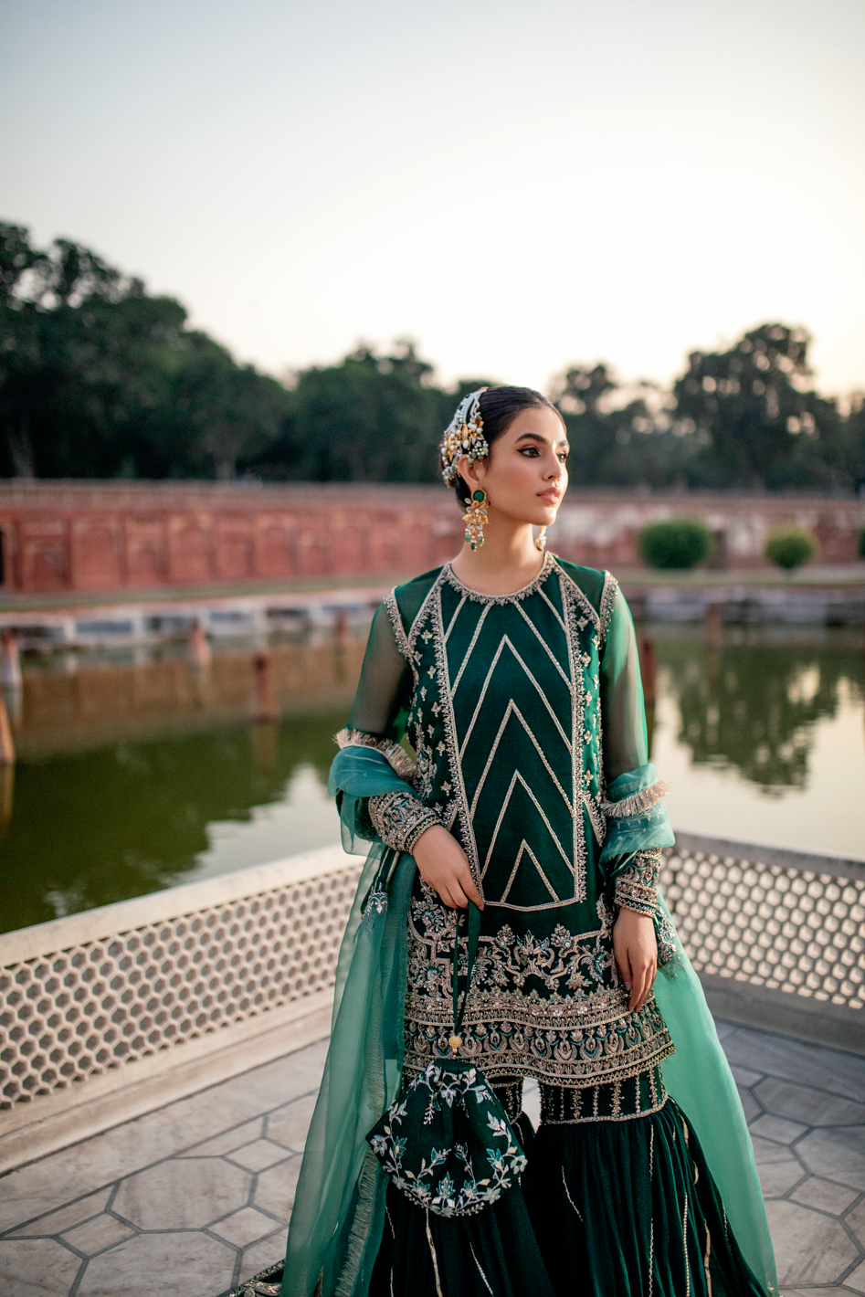 Green Farshi Gharara Shirt Pakistani Mehndi Dresses Nameera By Farooq 5628