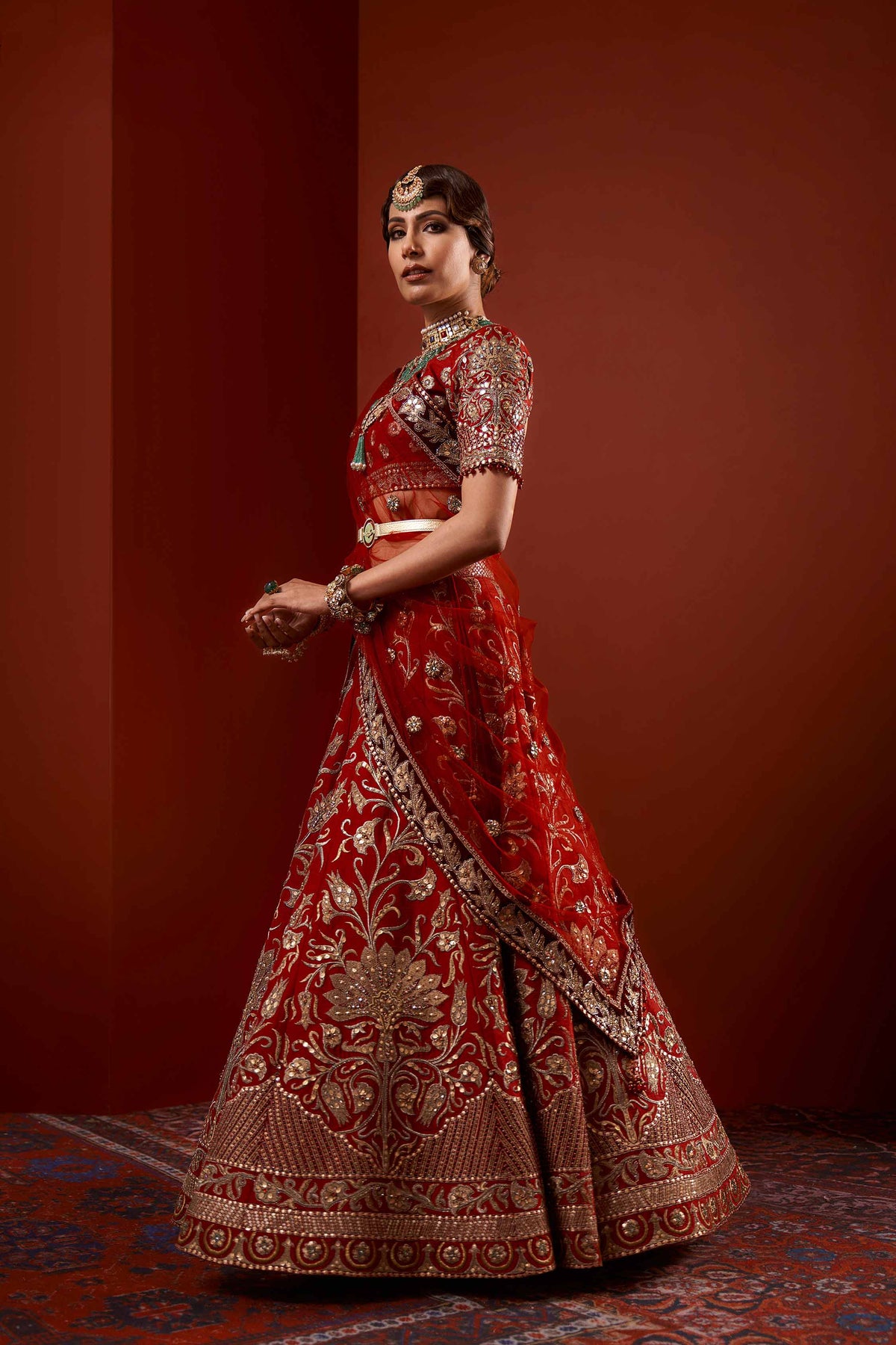 Heavy Bridal Red And Golden Lehenga Choli Dress For Baratn Nameera By Farooq 