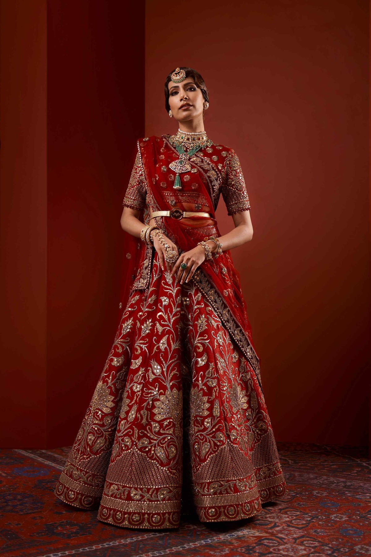 Heavy Bridal Red And Golden Lehenga Choli Dress For Baratn Nameera By Farooq 