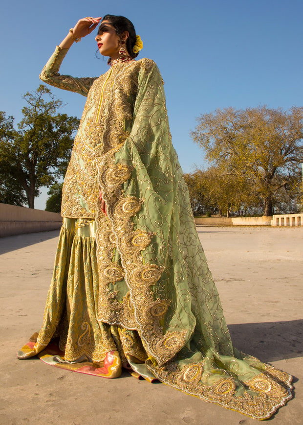 Indian Gharara Dress For Wedding Wear In Green Color Nameera By Farooq 7658