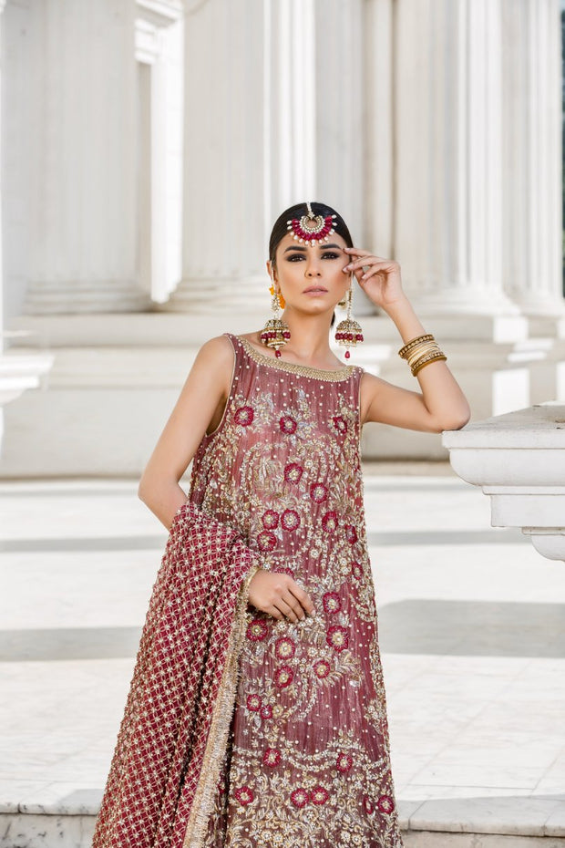 Indian bridal outfit in reddish maroon color embroidered – Nameera by ...