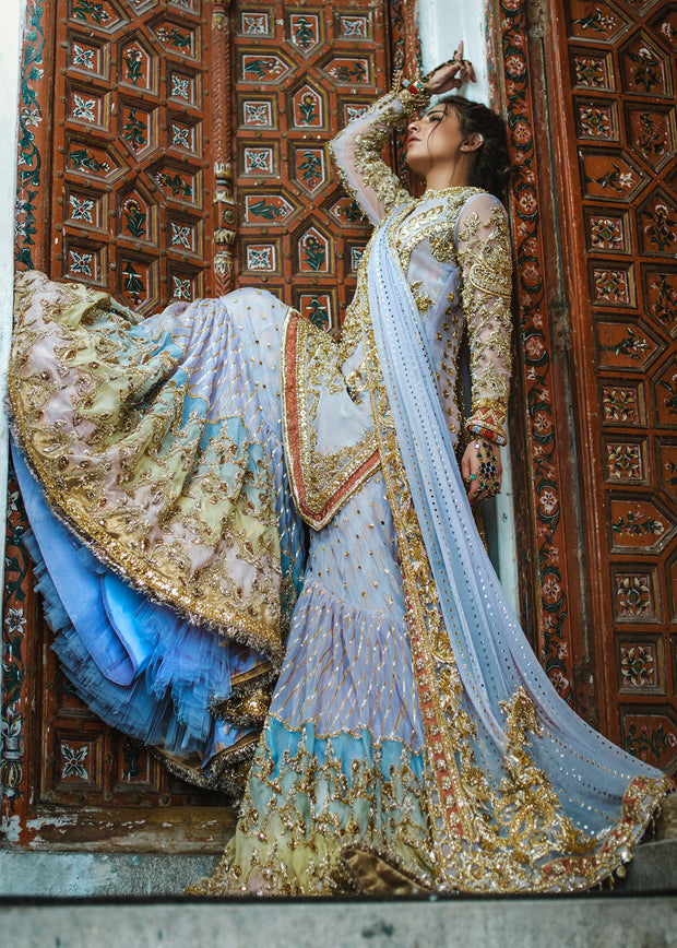 Indian Gharara Dress For Wedding Wear In Blue Color Nameera By Farooq 4987