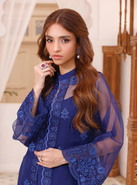 Latest Jacket Style Embroidered Pakistani Blue Dress for Eid – Nameera ...