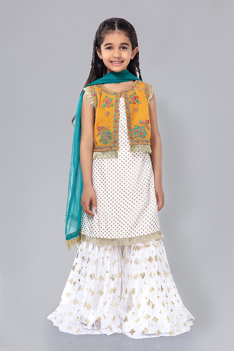 Buy Kids White Gharara Dress for Eid Online Nameera by Farooq