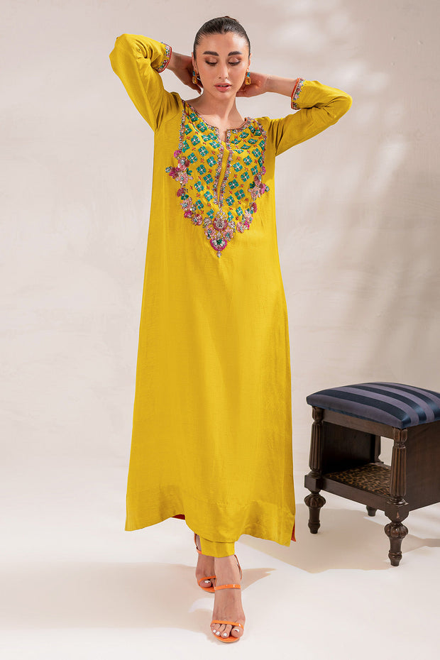 Embellished Kameez Trouser Raw Silk Pakistani Eid Dress Nameera By Farooq 2288