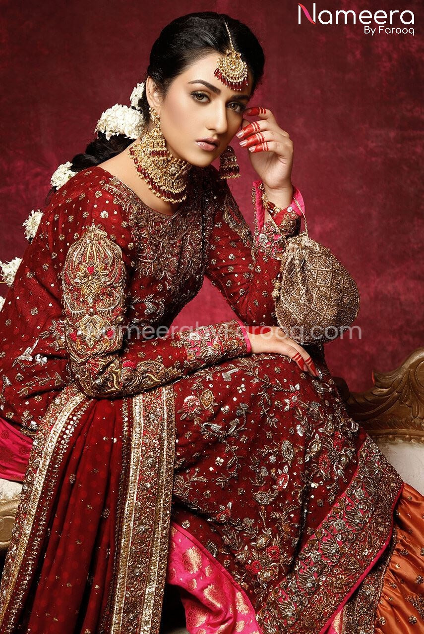 Pakistani Bridal Long Kameez with Readymade Gharara Online – Nameera by ...