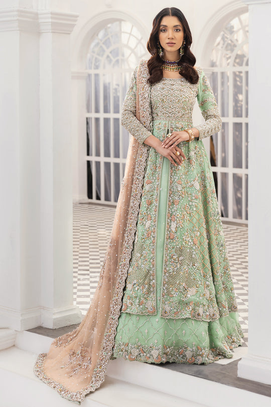 Mint Green Lehenga With Front Open Gown Pakistani Dress Nameera By Farooq 9284