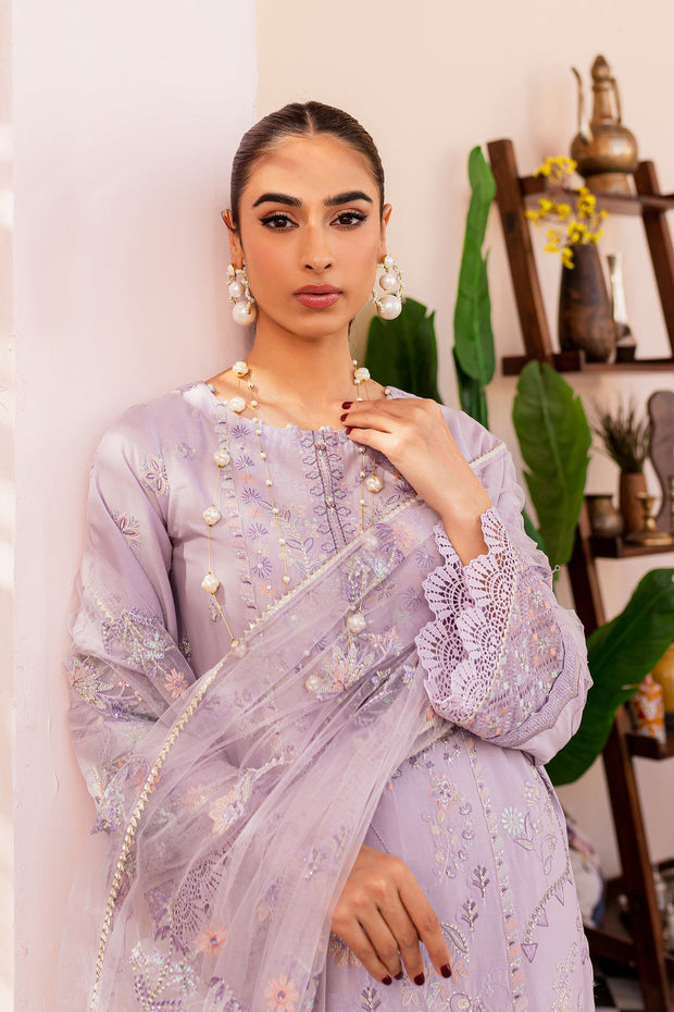 Pakistani Eid Dress in Lilac Kameez and Trouser Style Nameera by Farooq