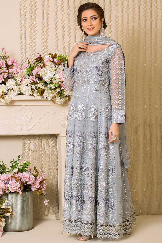 Pakistani Party Dress in Embroidered Pishwas Frock Trouser and Dupatta ...