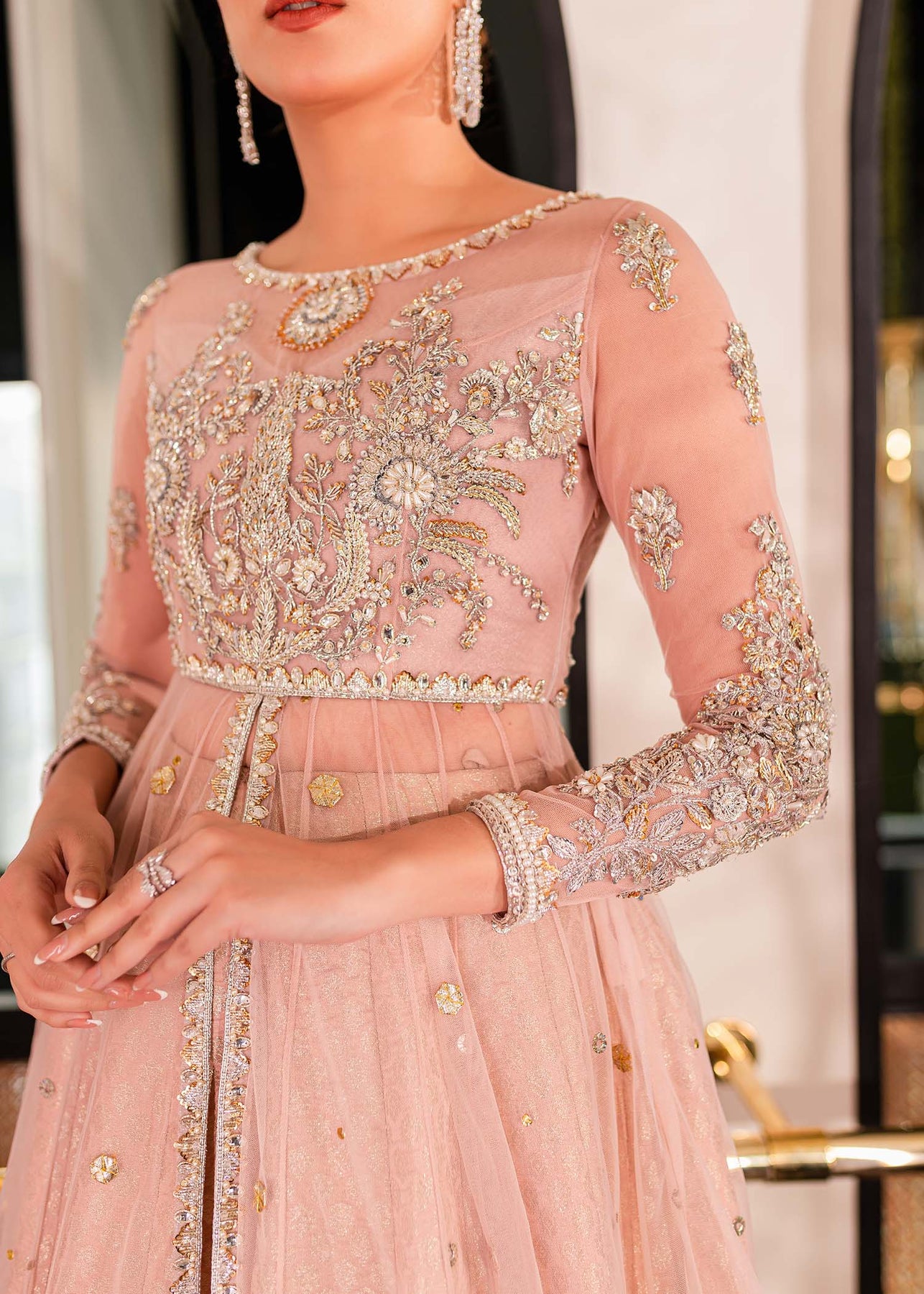 Pakistani Pink Dress In Pishwas Fock And Lehenga Style Nameera By Farooq 5463
