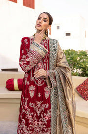 Latest Pakistani Red Dress in Velvet by Designer Online – Nameera by Farooq