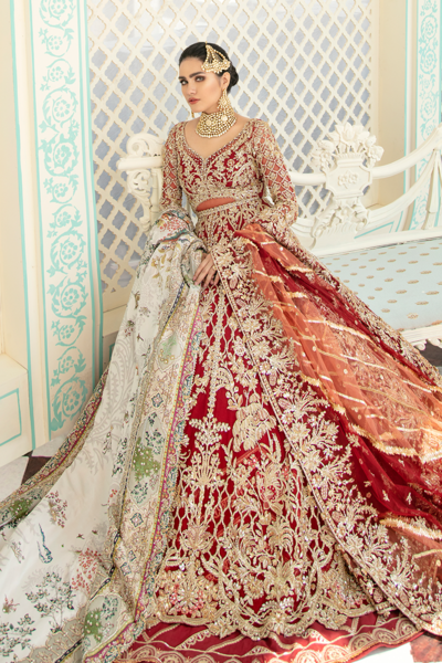 Buy Latest Red Pakistani Lehenga For Bride Online Nameera By Farooq 6265