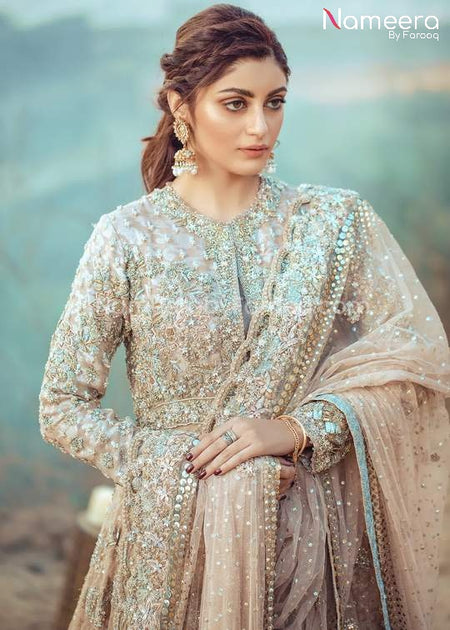 Lavish Pakistani Bridal Frock with Lehenga Dress Online – Nameera by Farooq