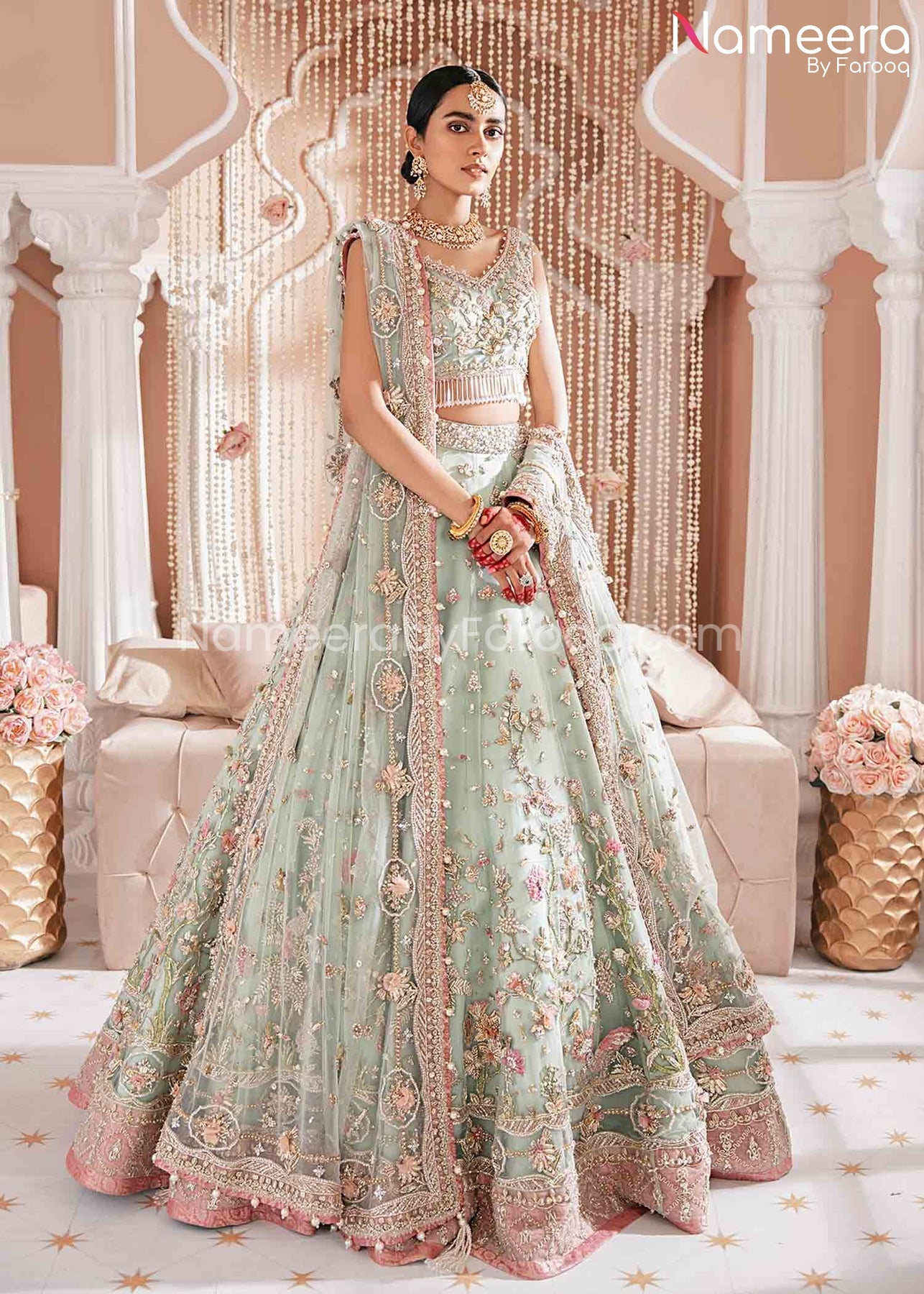 Pakistani Bridal Dress In Choli Lehenga Design Online 2021 Nameera By Farooq 3043