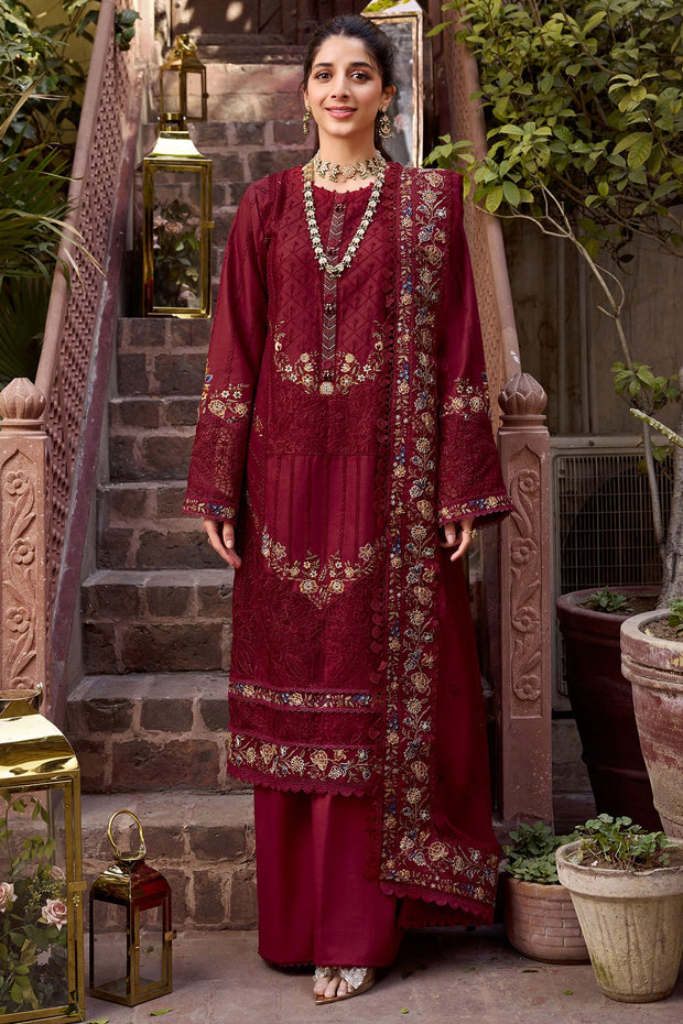 Shop Maroon Pakistani Kameez Trousers Eid Dress 2023 Nameera By Farooq 6987