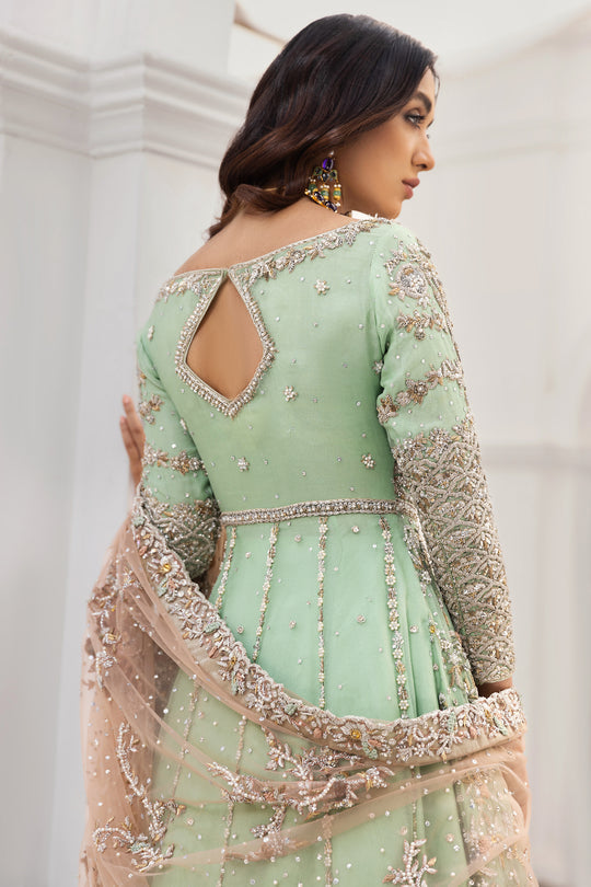 Mint Green Lehenga With Front Open Gown Pakistani Dress Nameera By Farooq 1305