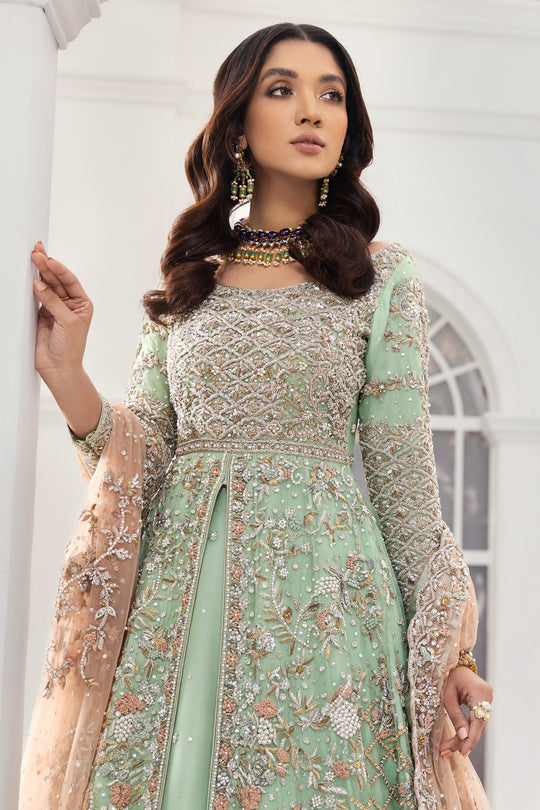 Mint Green Lehenga With Front Open Gown Pakistani Dress Nameera By Farooq 9635