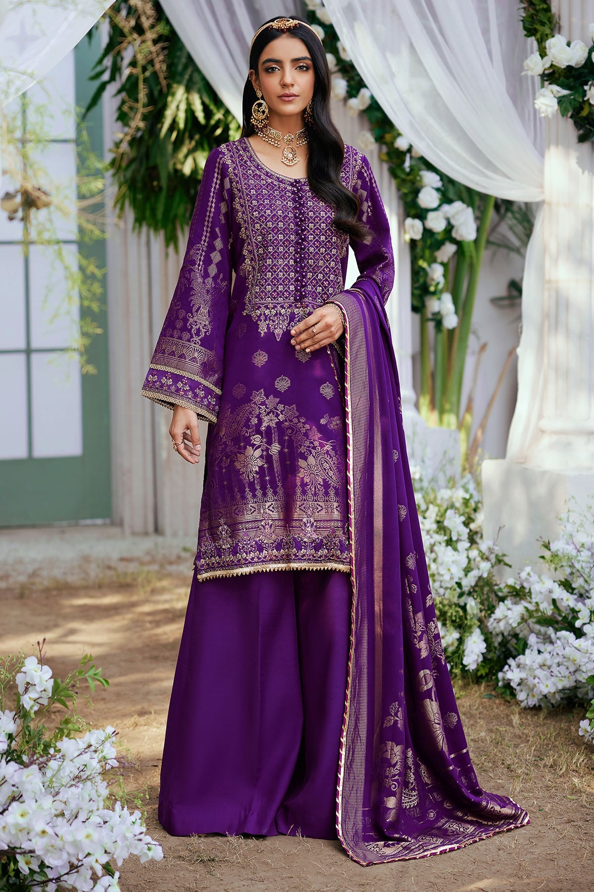 New Purple Embroidered Kameez Trousers Eid Dress 2023 Nameera By Farooq 4850