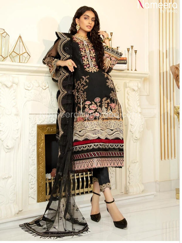 Pakistani Black Net Dress Online For Party 2021 Latest Design Nameera By Farooq 0480