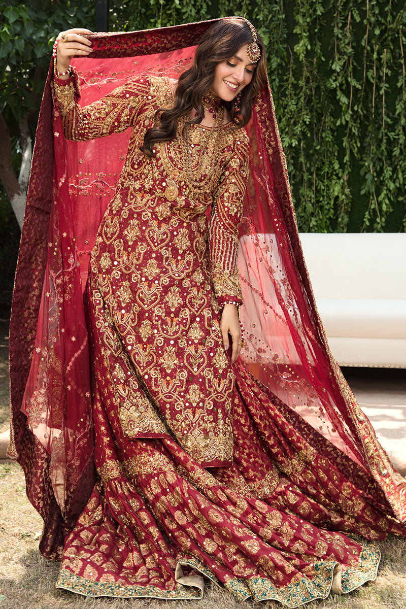 Pakistani Bridal Farshi Gharara In Red Color Nameera By Farooq 1962