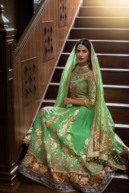 Pakistani Bridal Lehnga Choli for Mehndi – Nameera by Farooq