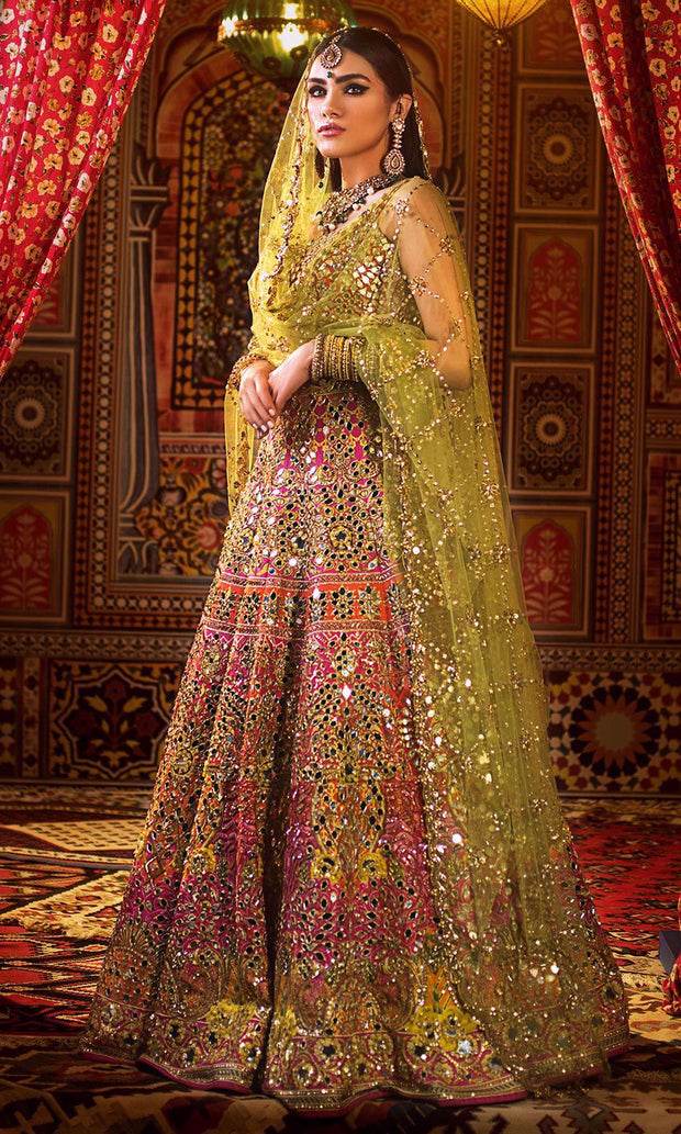 Buy Pakistani Bridal Mehndi Lehnga Choli Online Nameera By Farooq 6278