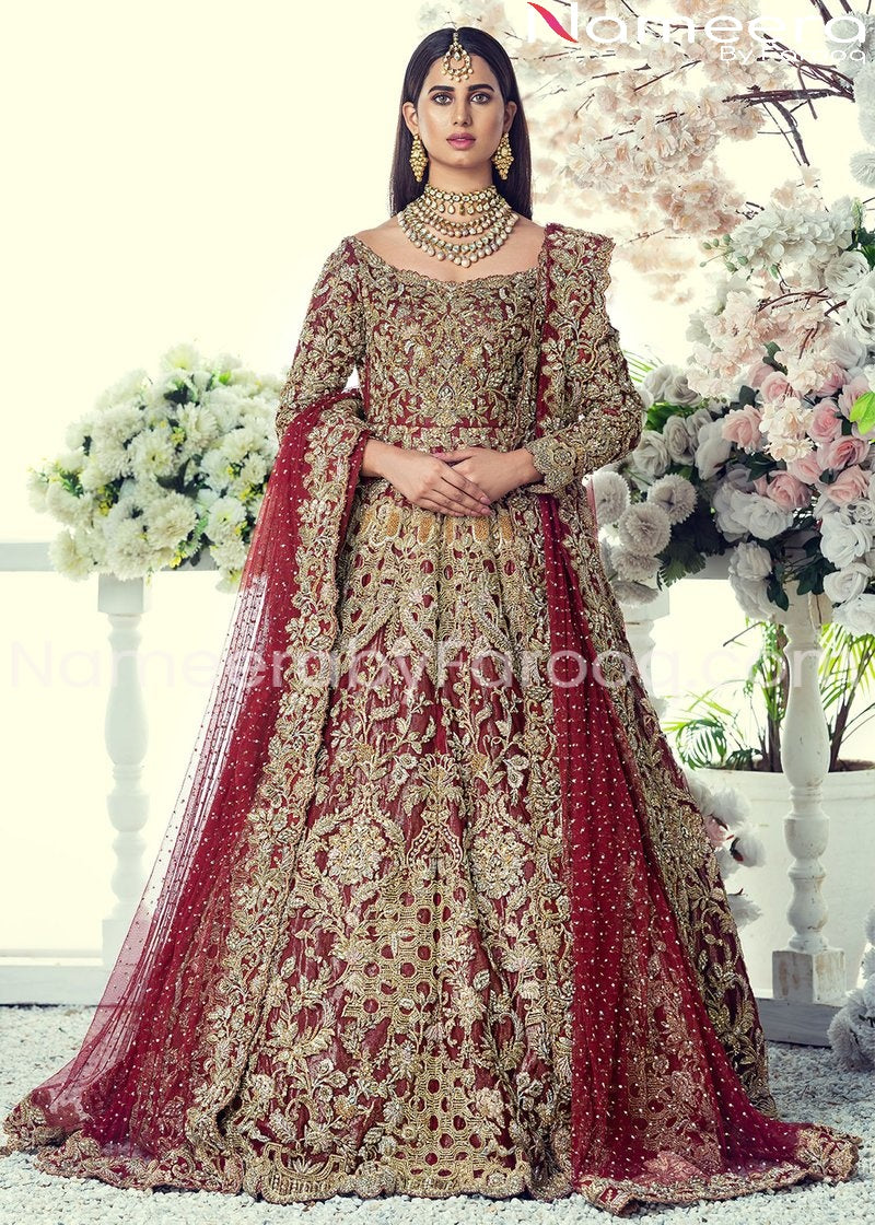 Buy Latest Pakistani Bridal Red Maxi For Wedding 2021 Nameera By Farooq 