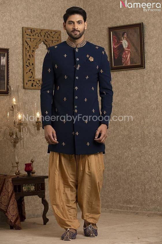 Buy Pakistani Elegant Blue Sherwani for Groom Online 2021 – Nameera by ...