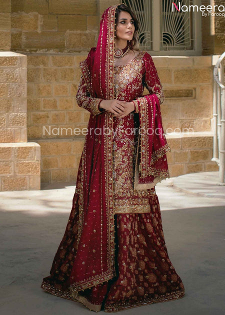 Pakistani Embellished Red Bridal Sharara Dress online 2021 – Nameera by ...