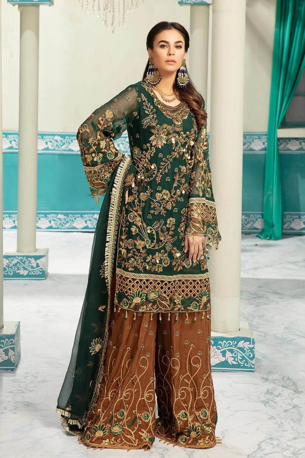 Shop Latest Pakistani Emerald Green Dress In Chiffon Nameera By Farooq 7817
