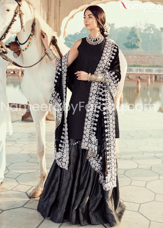 Pakistani Gharara Style Dress For Wedding Party Nameera By Farooq 9760