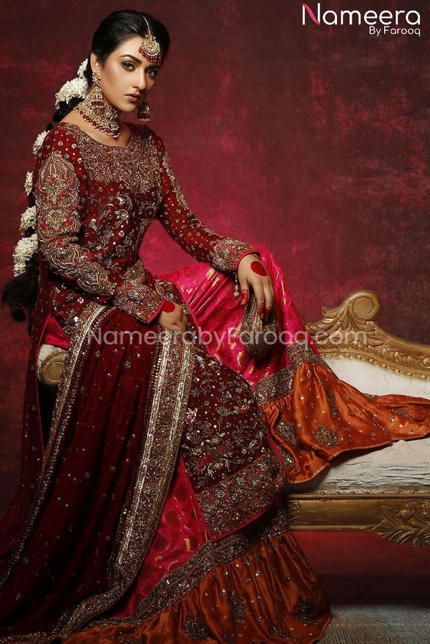 Pakistani Bridal Long Kameez with Readymade Gharara Online – Nameera by ...