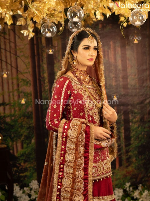 Buy Latest Elegant Pakistani Maroon Wedding Dress Online 2021 Nameera By Farooq 9855