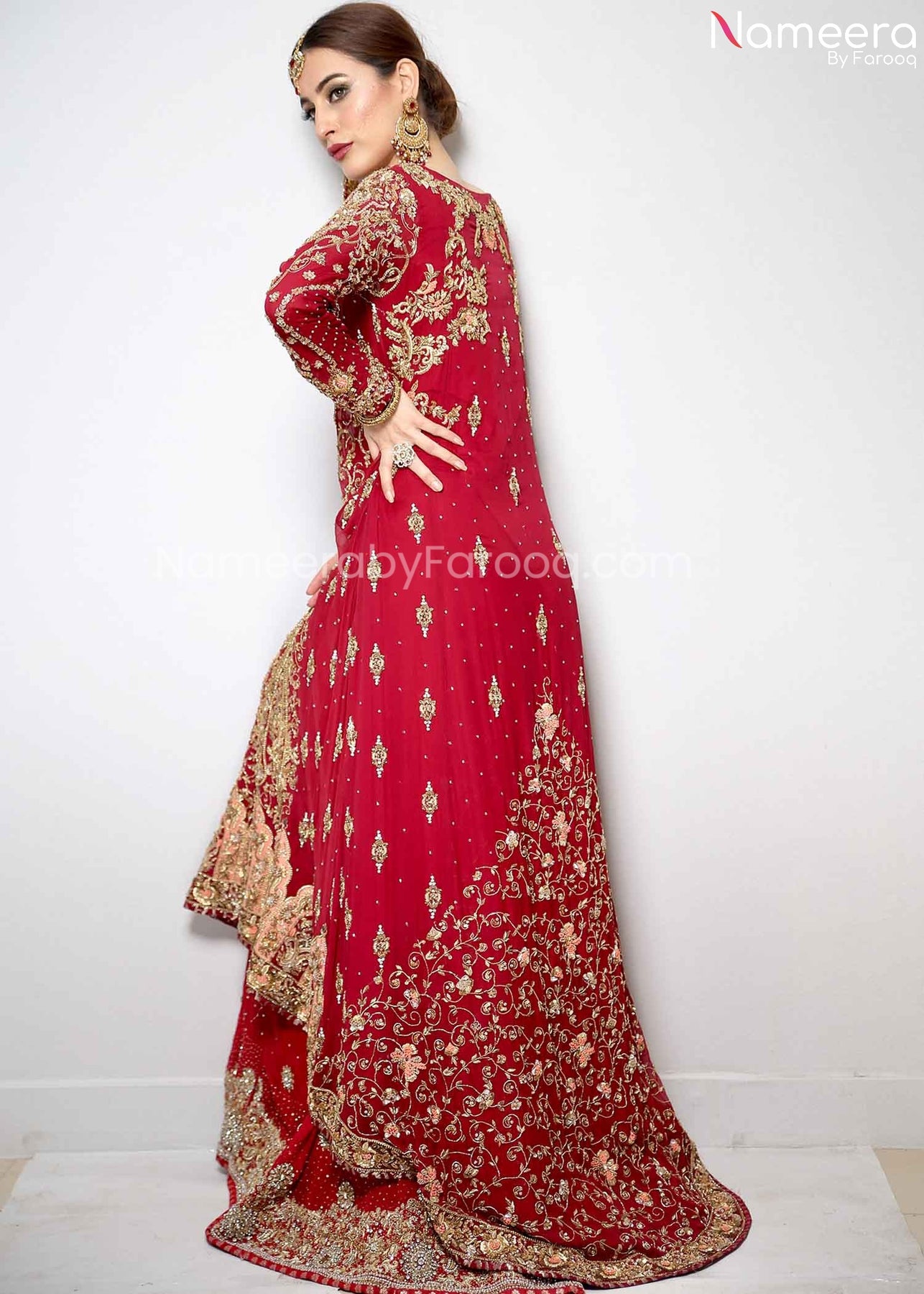 Buy Latest Pakistani Red Dress For Bride With Embroidery Online Nameera By Farooq 