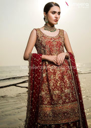 Royal Red Pakistani Bridal Dress with Gold Embroidery – Nameera by Farooq