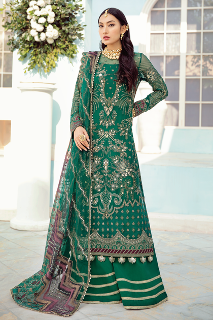 Pakistani Sharara in Green Shade with Embroidery Online – Nameera by Farooq