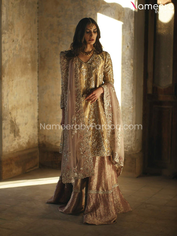 Latest Pakistani Sharara Angrakha Style Bridal Dress Online Nameera By Farooq 2891