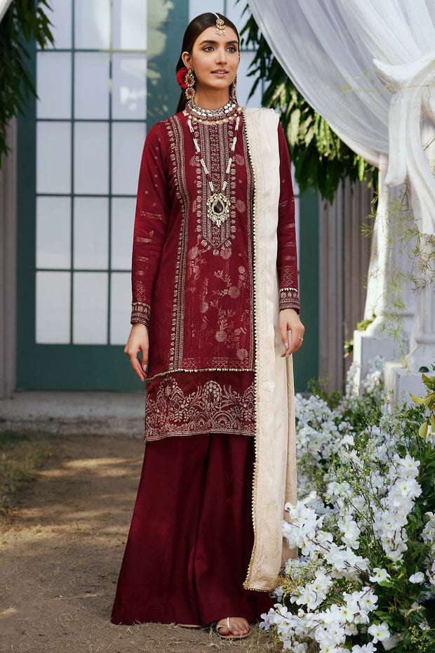 Buy New Pakistani Maroon Kameez Trousers Eid Dress 2023 Nameera By Farooq 5462