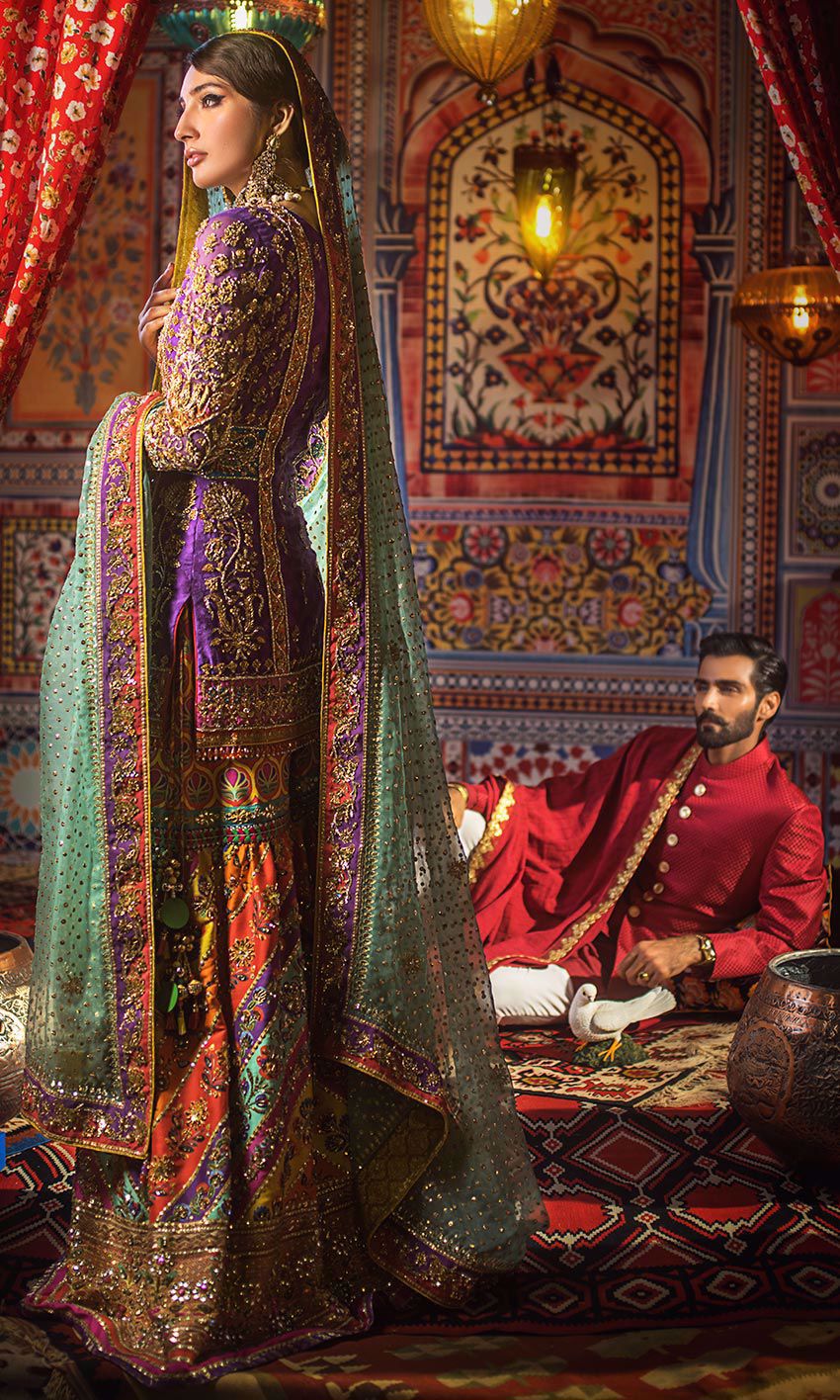 Pakistani Traditional Mehndi Gharara For Wedding Nameera By Farooq 7533